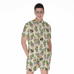 Cute Cartoon Cactus Pattern Print Men's Rompers