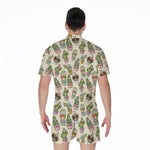 Cute Cartoon Cactus Pattern Print Men's Rompers