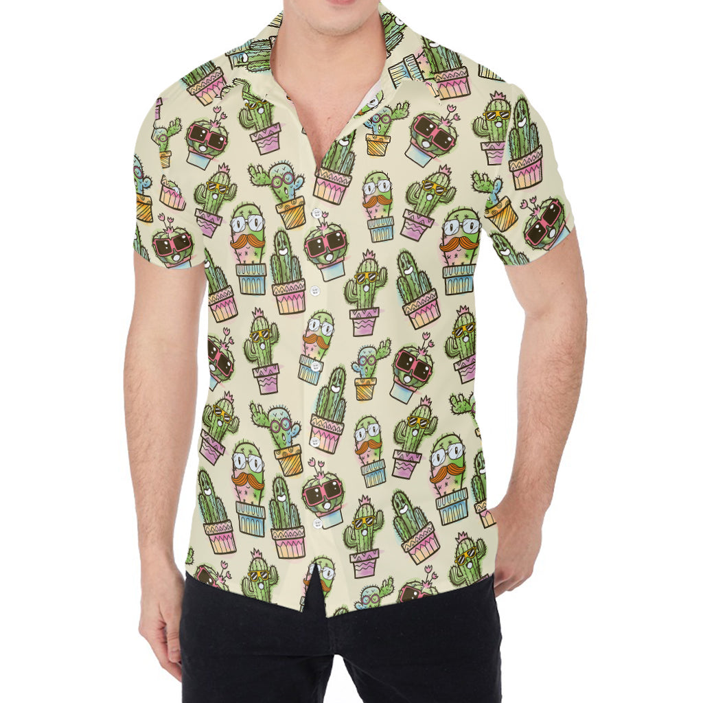 Cute Cartoon Cactus Pattern Print Men's Shirt