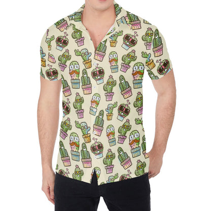 Cute Cartoon Cactus Pattern Print Men's Shirt