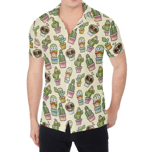 Cute Cartoon Cactus Pattern Print Men's Shirt