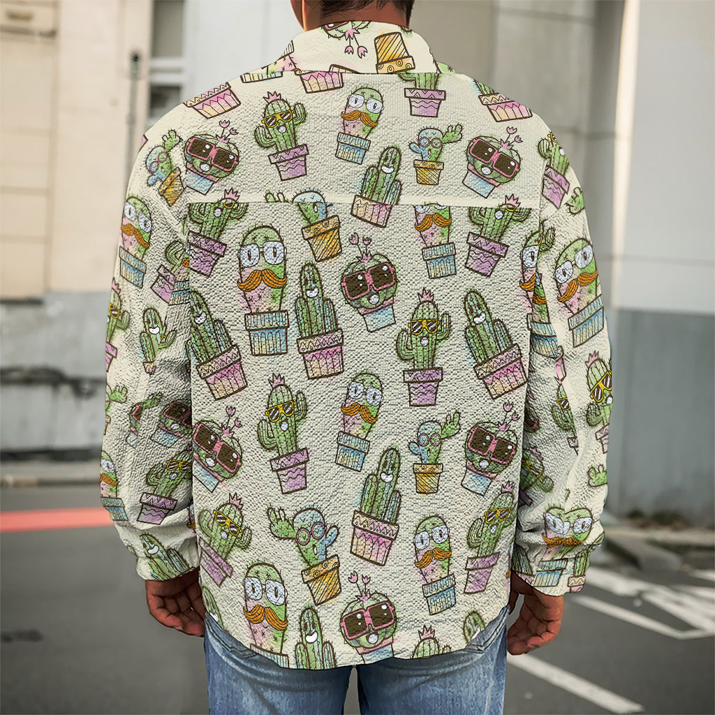 Cute Cartoon Cactus Pattern Print Men's Shirt Jacket