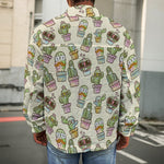 Cute Cartoon Cactus Pattern Print Men's Shirt Jacket