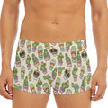 Cute Cartoon Cactus Pattern Print Men's Short Boxer Briefs
