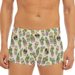 Cute Cartoon Cactus Pattern Print Men's Short Boxer Briefs