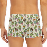 Cute Cartoon Cactus Pattern Print Men's Short Boxer Briefs