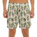 Cute Cartoon Cactus Pattern Print Men's Split Running Shorts