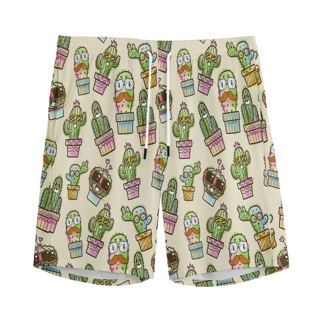 Cute Cartoon Cactus Pattern Print Men's Sports Shorts