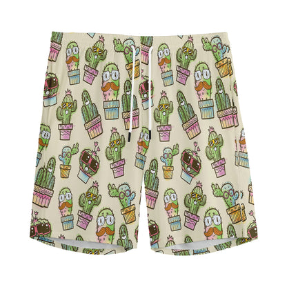 Cute Cartoon Cactus Pattern Print Men's Sports Shorts