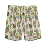 Cute Cartoon Cactus Pattern Print Men's Sports Shorts