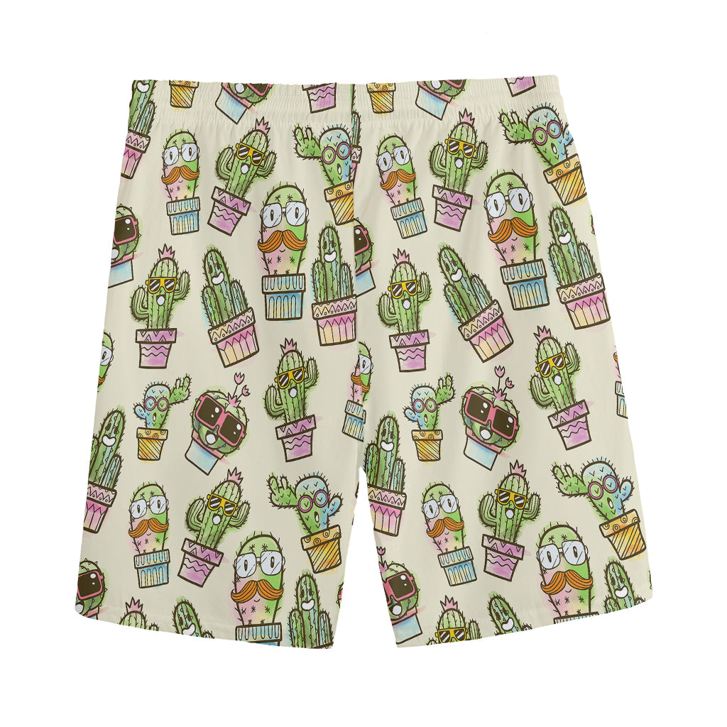 Cute Cartoon Cactus Pattern Print Men's Sports Shorts