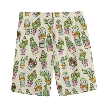 Cute Cartoon Cactus Pattern Print Men's Sports Shorts
