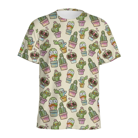 Cute Cartoon Cactus Pattern Print Men's Sports T-Shirt