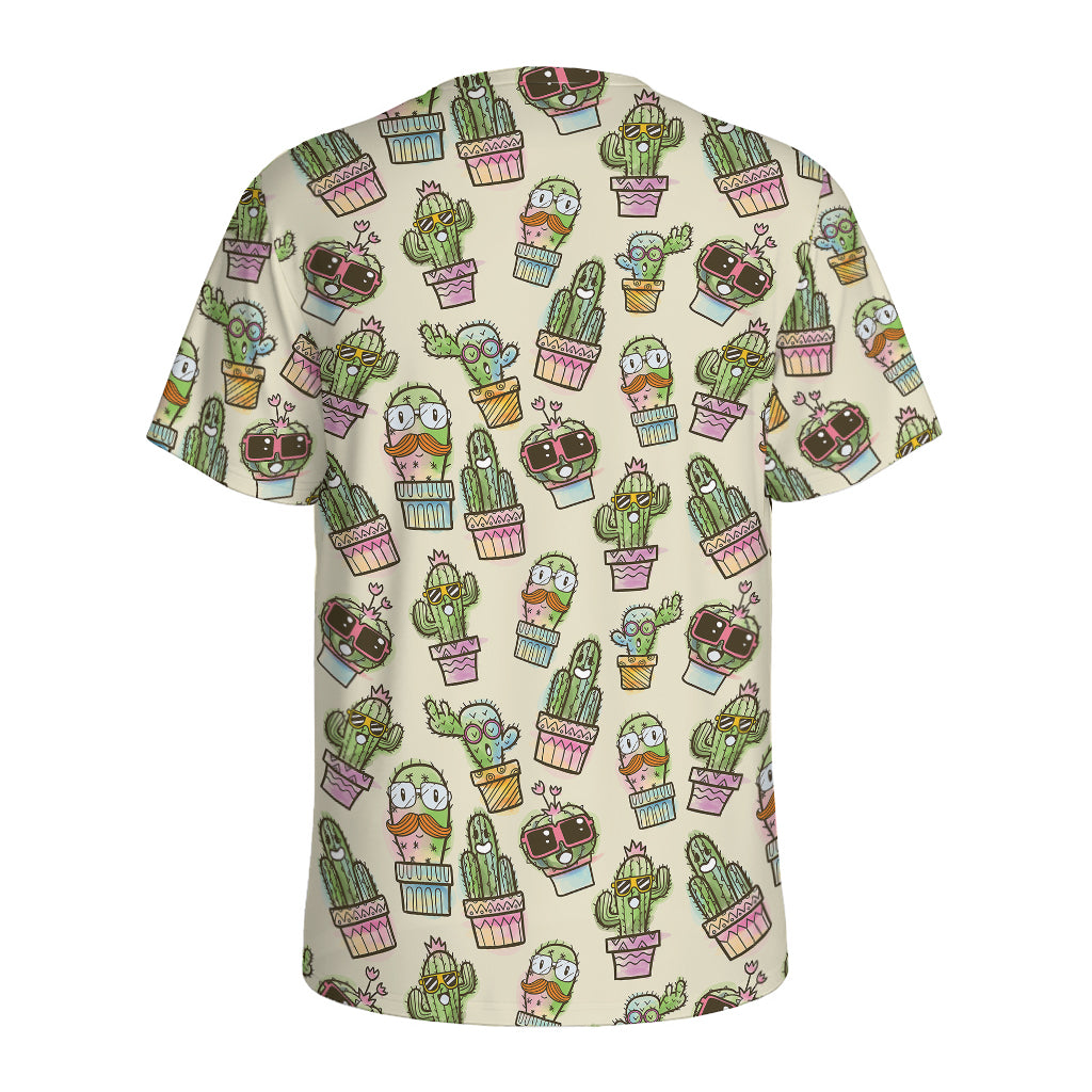 Cute Cartoon Cactus Pattern Print Men's Sports T-Shirt