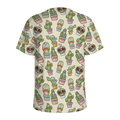 Cute Cartoon Cactus Pattern Print Men's Sports T-Shirt