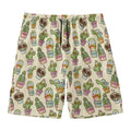 Cute Cartoon Cactus Pattern Print Men's Swim Trunks