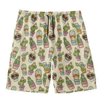 Cute Cartoon Cactus Pattern Print Men's Swim Trunks