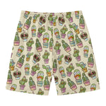 Cute Cartoon Cactus Pattern Print Men's Swim Trunks