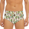 Cute Cartoon Cactus Pattern Print Men's Triangle Swim Briefs
