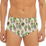 Cute Cartoon Cactus Pattern Print Men's Triangle Swim Briefs