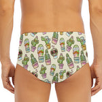 Cute Cartoon Cactus Pattern Print Men's Triangle Swim Briefs