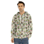 Cute Cartoon Cactus Pattern Print Men's Velvet Pullover Hoodie