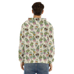 Cute Cartoon Cactus Pattern Print Men's Velvet Pullover Hoodie