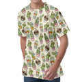 Cute Cartoon Cactus Pattern Print Men's Velvet T-Shirt