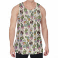 Cute Cartoon Cactus Pattern Print Men's Velvet Tank Top