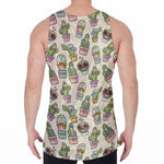 Cute Cartoon Cactus Pattern Print Men's Velvet Tank Top