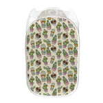Cute Cartoon Cactus Pattern Print Mesh Laundry Hamper