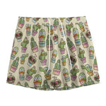 Cute Cartoon Cactus Pattern Print Mesh Shorts