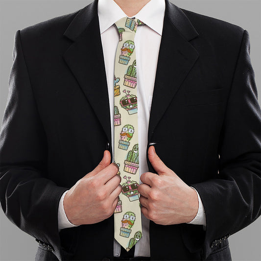 Cute Cartoon Cactus Pattern Print Necktie