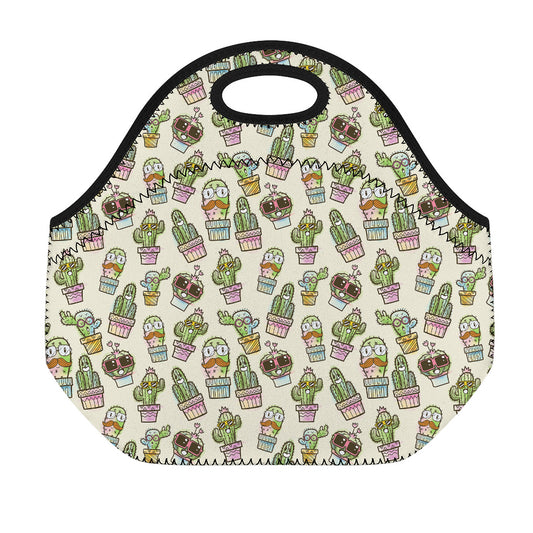 Cute Cartoon Cactus Pattern Print Neoprene Lunch Bag