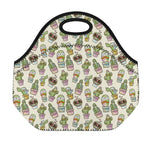 Cute Cartoon Cactus Pattern Print Neoprene Lunch Bag