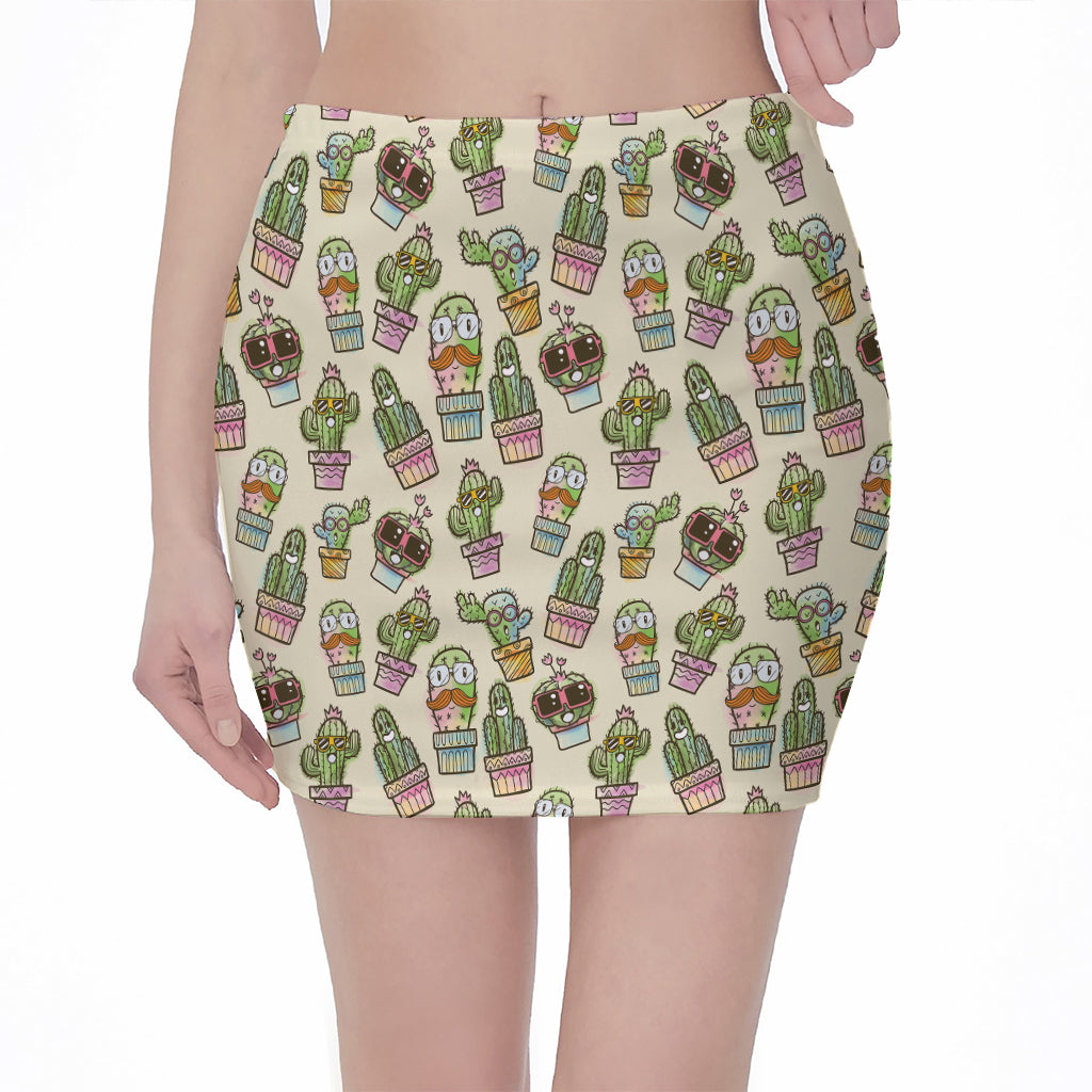 Cute Cartoon Cactus Pattern Print Pencil Mini Skirt