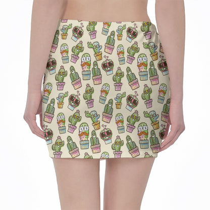 Cute Cartoon Cactus Pattern Print Pencil Mini Skirt