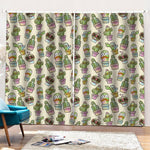 Cute Cartoon Cactus Pattern Print Pencil Pleat Curtains