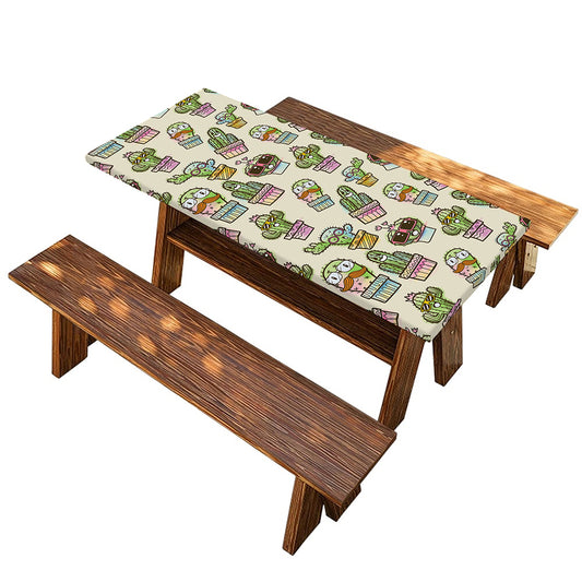 Cute Cartoon Cactus Pattern Print Picnic Table Cover