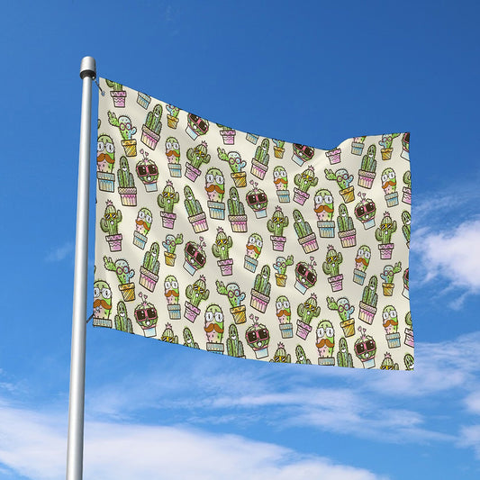 Cute Cartoon Cactus Pattern Print Polyester Flag