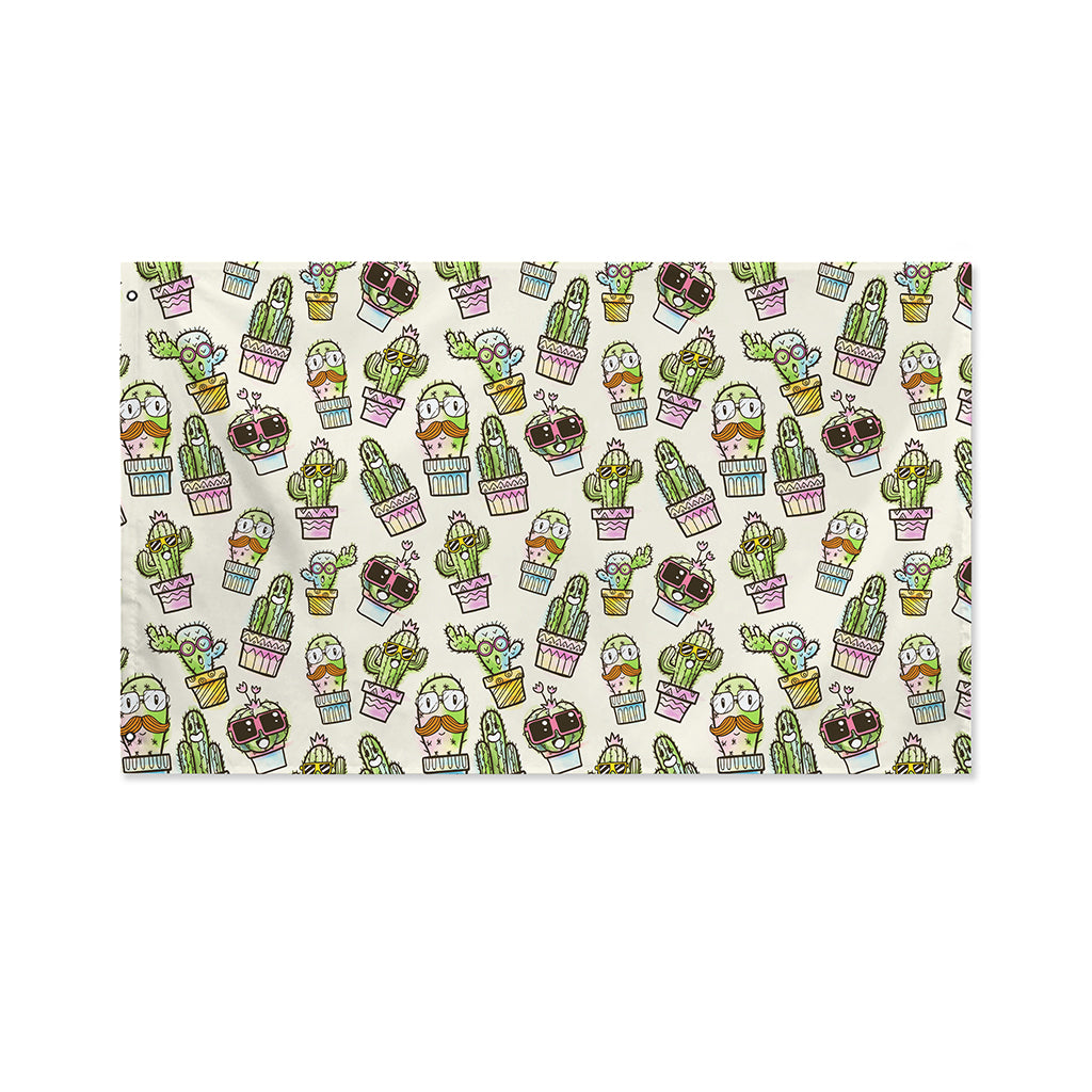 Cute Cartoon Cactus Pattern Print Polyester Flag
