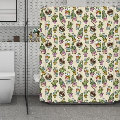 Cute Cartoon Cactus Pattern Print Polyester Shower Curtain