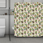 Cute Cartoon Cactus Pattern Print Polyester Shower Curtain