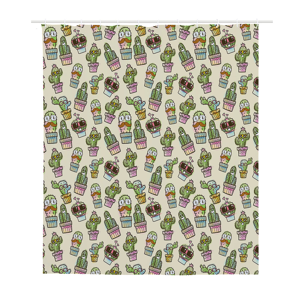 Cute Cartoon Cactus Pattern Print Polyester Shower Curtain