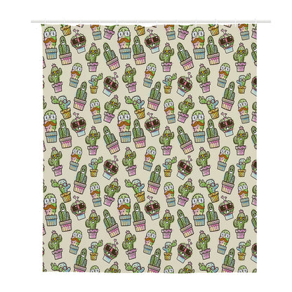 Cute Cartoon Cactus Pattern Print Polyester Shower Curtain