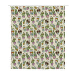 Cute Cartoon Cactus Pattern Print Polyester Shower Curtain
