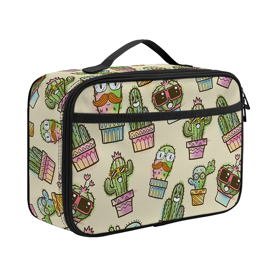 Cute Cartoon Cactus Pattern Print Portable Lunch Bag