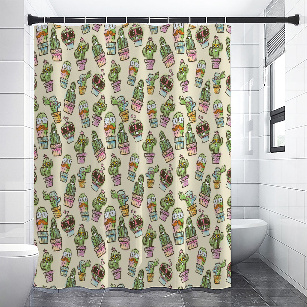 Cute Cartoon Cactus Pattern Print Premium Shower Curtain