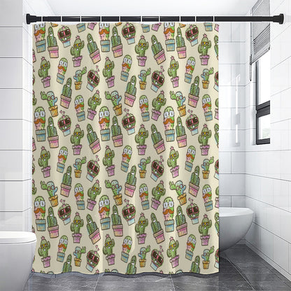 Cute Cartoon Cactus Pattern Print Premium Shower Curtain