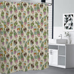 Cute Cartoon Cactus Pattern Print Premium Shower Curtain